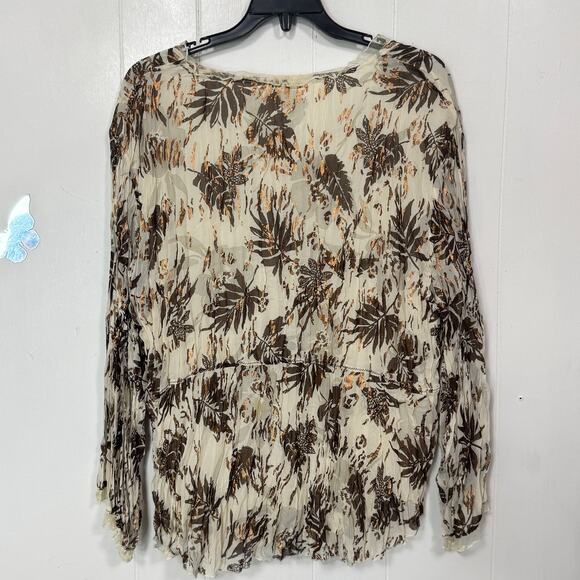 Coldwater Creek Womens Blouse Size XL Cream Bronze Metallic Earthy Button Front - Picture 5 of 11